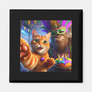 Grappige Mardi Gras Selfie Kat Bigfoot Citaat _2  Magneet