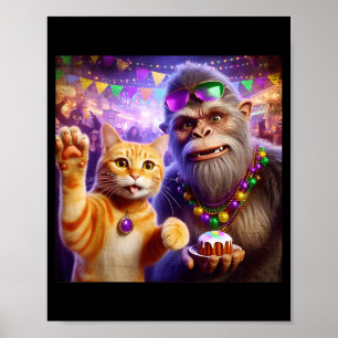 Grappige Mardi Gras Selfie Kat Bigfoot Citaat _3  Poster