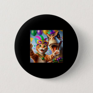 Grappige Mardi Gras Selfie Kat Dinosaurus Citaat _ Ronde Button 5,7 Cm