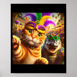 Grappige Mardi Gras Selfie Kat Kaaiman Krokodil Ci Poster