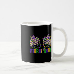 Grappige Mardi Gras skelet handen met kralen en vl Koffiemok