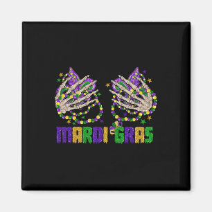 Grappige Mardi Gras skelet handen met kralen en vl Magneet