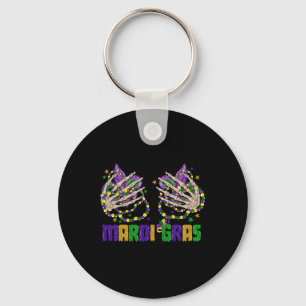 Grappige Mardi Gras skelet handen met kralen en vl Sleutelhanger
