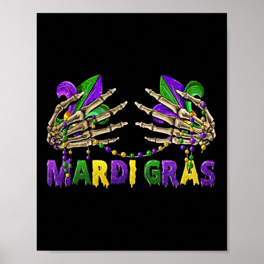 Grappige Mardi Gras Skeleton Handen Poster (Voorkant)
