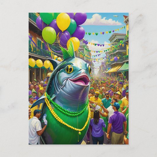 Grappige Mardi Gras Vis Briefkaart (Voorkant)