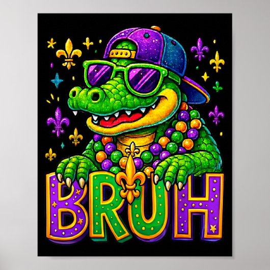 Grappige Mardigator Alligator Bruh Mardi Gras Kost Poster (Voorkant)