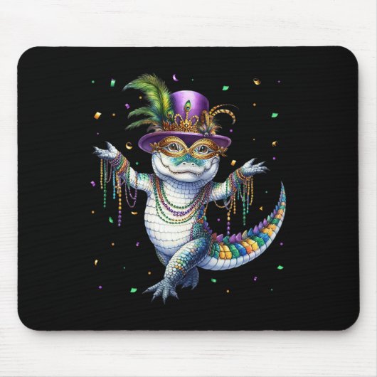 Grappige Mardigator Mardi Gras Alligator Dancing C Muismat (Voorkant)