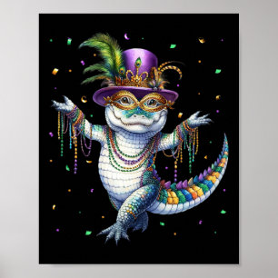 Grappige Mardigator Mardi Gras Alligator Dancing C Poster
