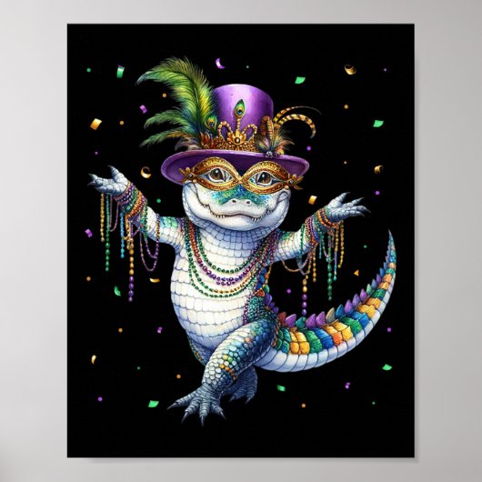 Grappige Mardigator Mardi Gras Alligator Dancing C Poster (Voorkant)