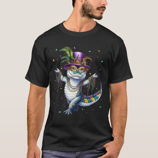 Grappige Mardigator Mardi Gras Alligator Dancing C T-shirt (Voorkant)