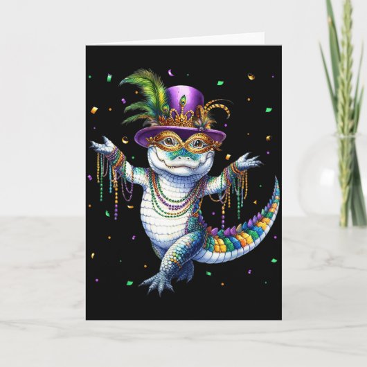 Grappige Mardigator Mardi Gras Alligator Dans Carn Kaart (Voorkant)