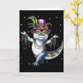 Grappige Mardigator Mardi Gras Alligator Dans Carn Kaart (Gele Bloem)
