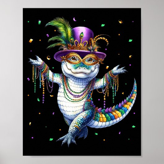 Grappige Mardigator Mardi Gras Alligator Dans Carn Poster (Voorkant)
