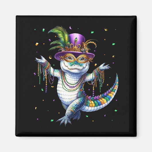 Grappige Mardigator Mardi Gras Alligator Dansende Magneet (Voorkant)
