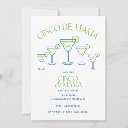 Grappige Margarita Cinco de Mama Party Uitnodiging (Voorkant)