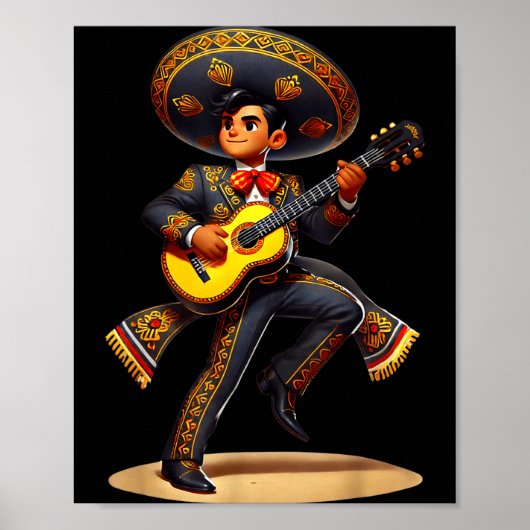 Grappige Mariachi Hoed Cinco De Mayo Gitaar Mannen Poster (Voorkant)