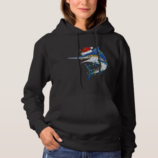 Grappige Marlin Visliefhebber Kerstmis Santa Hat M Hoodie (Voorkant)