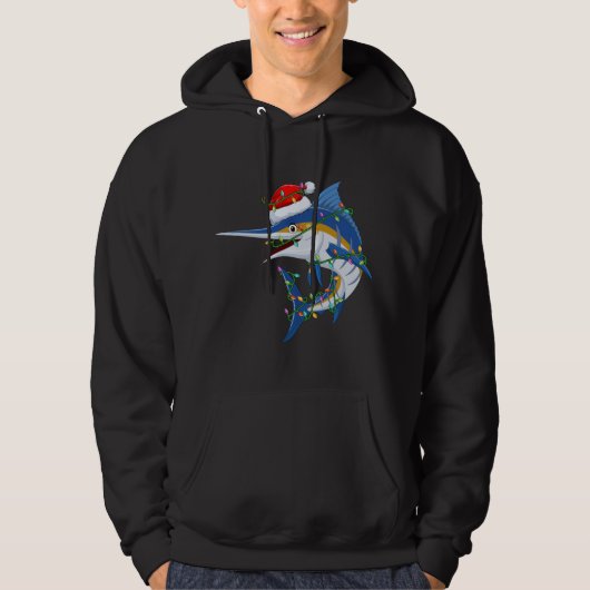 Grappige Marlin Visliefhebber Kerstmis Santa Hat M Hoodie (Voorkant)