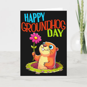 Grappige marmot met bloemenschaduw op Groundhog Da Kaart