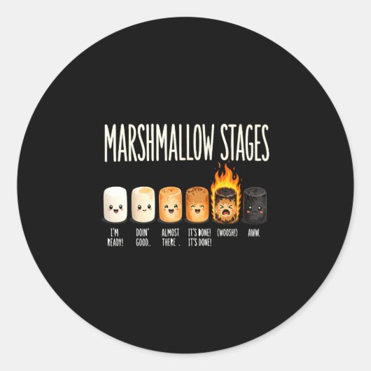 Grappige marshmallow kampvuur kamperen s'mores  ronde sticker (Voorkant)