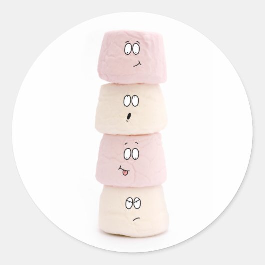 Grappige Marshmallow karakters Ronde Sticker (Voorkant)