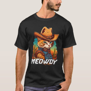 Grappige Mashup Meowdy Kat Cowboy Hoed Land Liefhe T-shirt