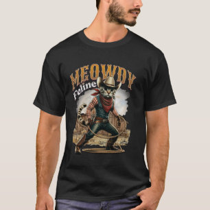 Grappige Mashup Meowdy Katachtige Kat Cowboy Hoed T-shirt