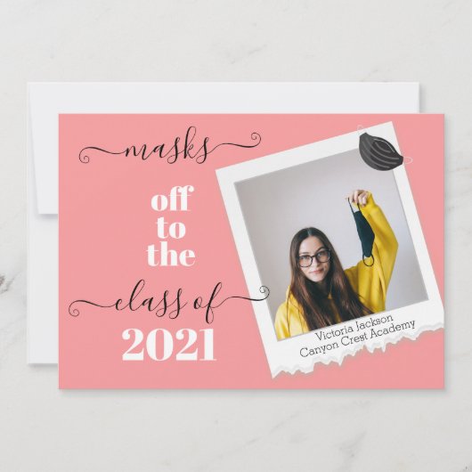 Grappige maskers van Afstuderen foto uitnodiging (Voorkant)