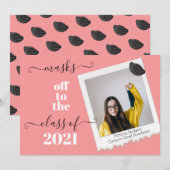 Grappige maskers van Afstuderen foto uitnodiging (Voorkant / Achterkant)