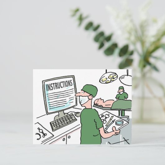 Grappige medische Kaart - Chirurg controleert inst (Staand voorkant)