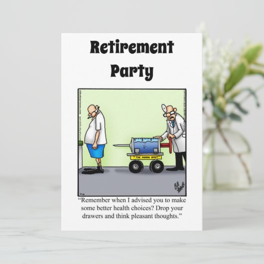 Grappige Medische Pensioen Humor Party Uitnodiging (Staand voorkant)
