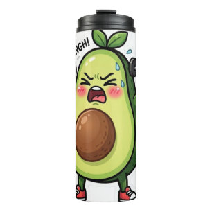 Grappige Mediterende Avocado die Gewichten Lifting Thermosbeker