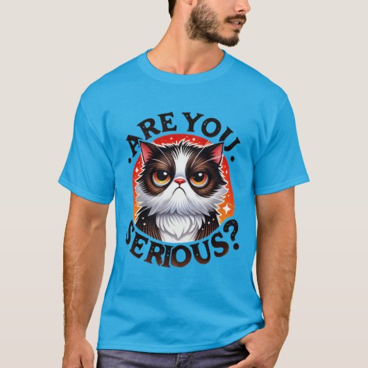 Grappige "Meen je dat?" Chagrijnige Oordelende Kat T-shirt (Voorkant)