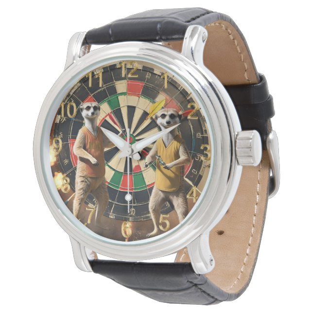 Grappige Meerkat Darts Superstars, Horloge (Gekanteld)