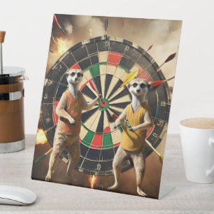 Grappige Meerkat Darts Superstars, Reclamebord Met Voetstuk