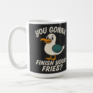 Grappige meeuw "Ga je die frietjes opeten?" Strand Koffiemok