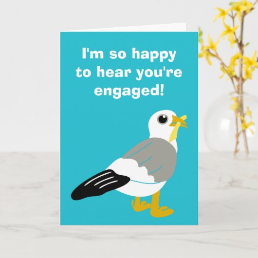 Grappige meeuw met een ansichtkaart voor een verlo kaart (Gele Bloem)