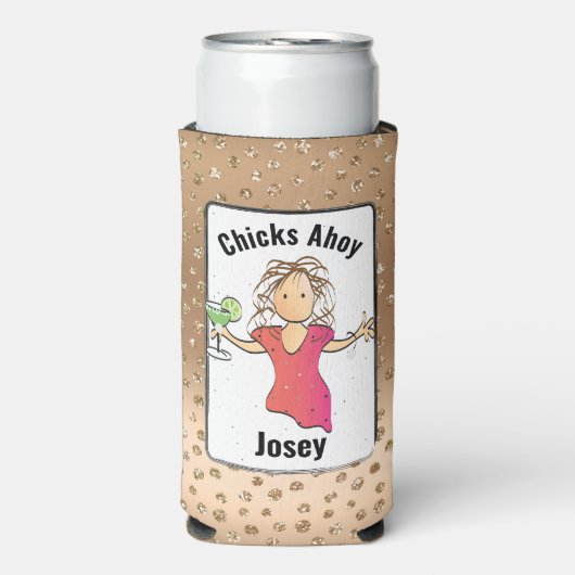 Grappige Meidenreis Vrouwelijke Cartoon Kuikens Ah Seltzer Blikjeskoeler (Seltzer Voorkant)