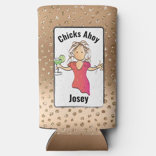 Grappige Meidenreis Vrouwelijke Cartoon Kuikens Ah Seltzer Blikjeskoeler (Achterkant)