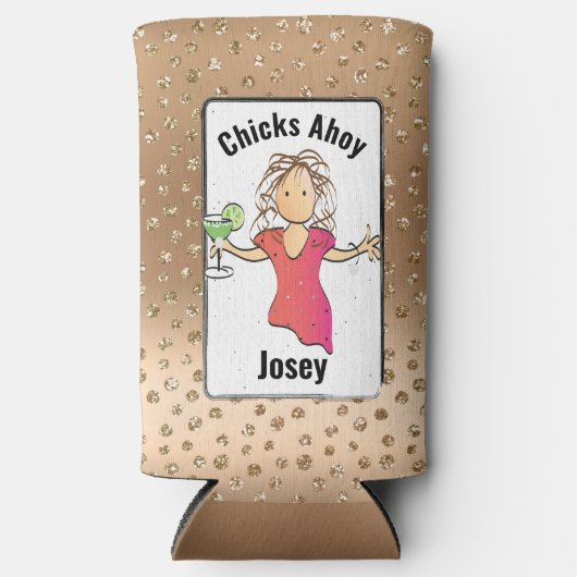 Grappige Meidenreis Vrouwelijke Cartoon Kuikens Ah Seltzer Blikjeskoeler (Voorkant)
