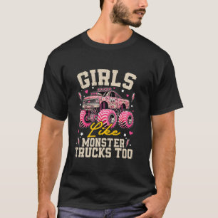 Grappige meisjes zoals monstertrucks naar roze mon t-shirt