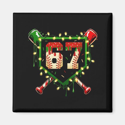 Grappige Meme 67 Kerstmis Honkbal Ijs Mannen Jonge Magneet (Voorkant)