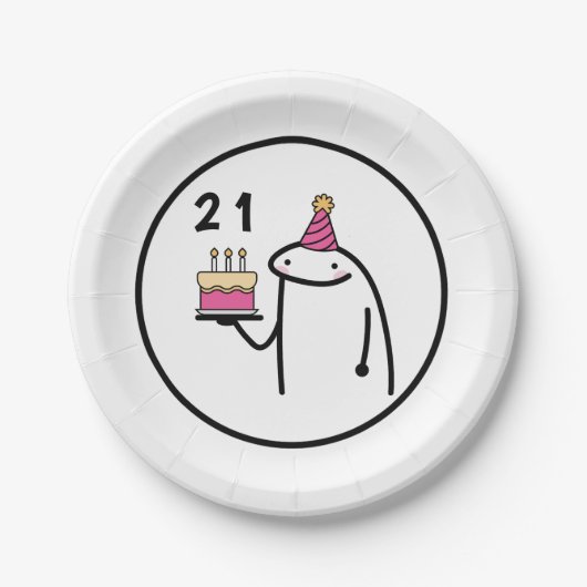 Grappige meme eenvoudige zwart-wit 21e verjaardag papieren bordje (Voorkant)
