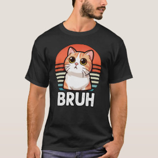 Grappige meme Gezegde bruh met kattenretro Vintage T-shirt
