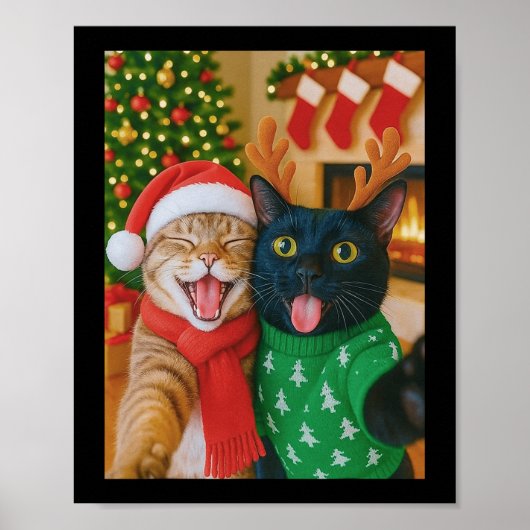 Grappige Meme Kat Maakt Een Selfie Kerstmis Kerstl Poster (Voorkant)