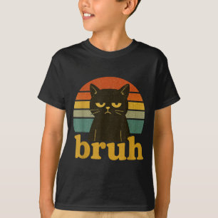 Grappige meme met tekst Bruh retro kat T-shirt
