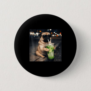 Grappige meme pug drinkt mojito limoen munt ronde button 5,7 cm