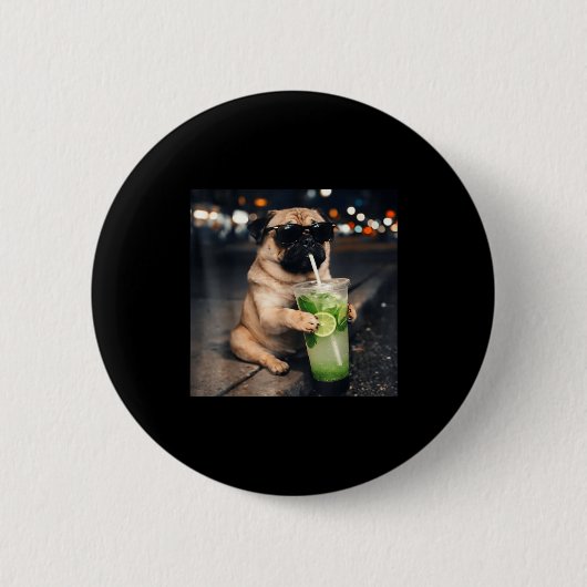 Grappige meme pug drinkt mojito limoen munt ronde button 5,7 cm (Voorkant)