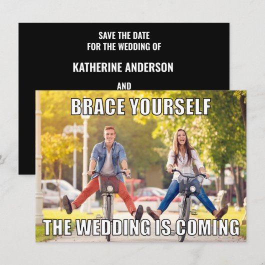 Grappige meme stijl foto bruiloft opslaan van de d kaart (Voorkant / Achterkant)