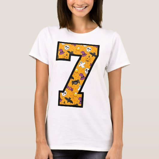 Grappige meme tekst nummer 7 6 7 Zes Zeven Hallowe T-shirt (Voorkant)